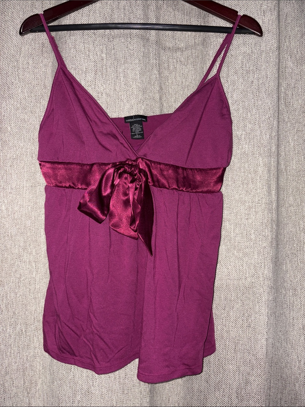 Moda International Magenta Satin-Trim Spaghetti Strap Cami Tank vintage Y2K